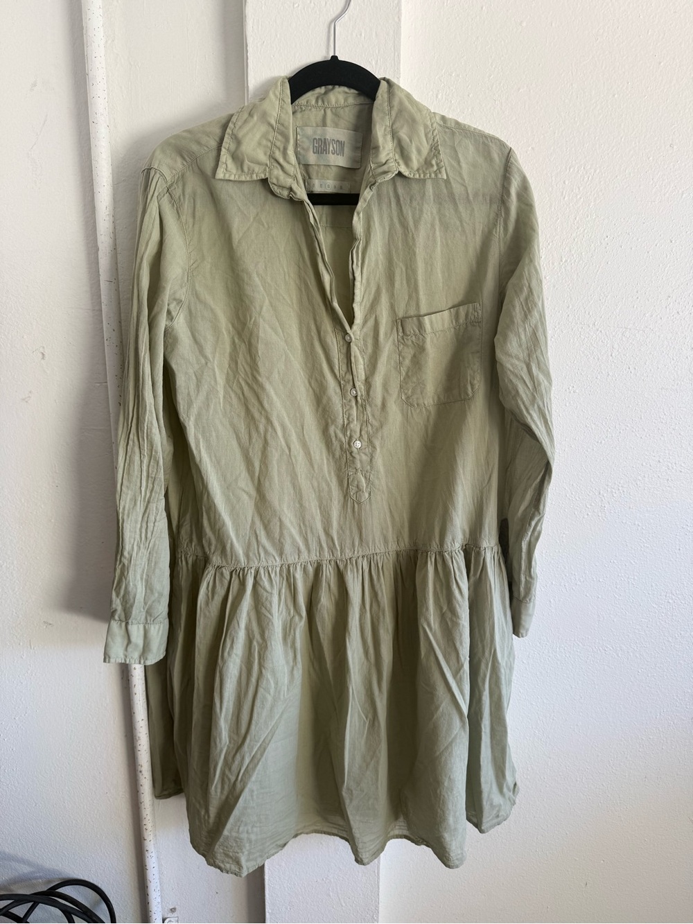Casual Olive Green Long-Sleeve Shirt Dress